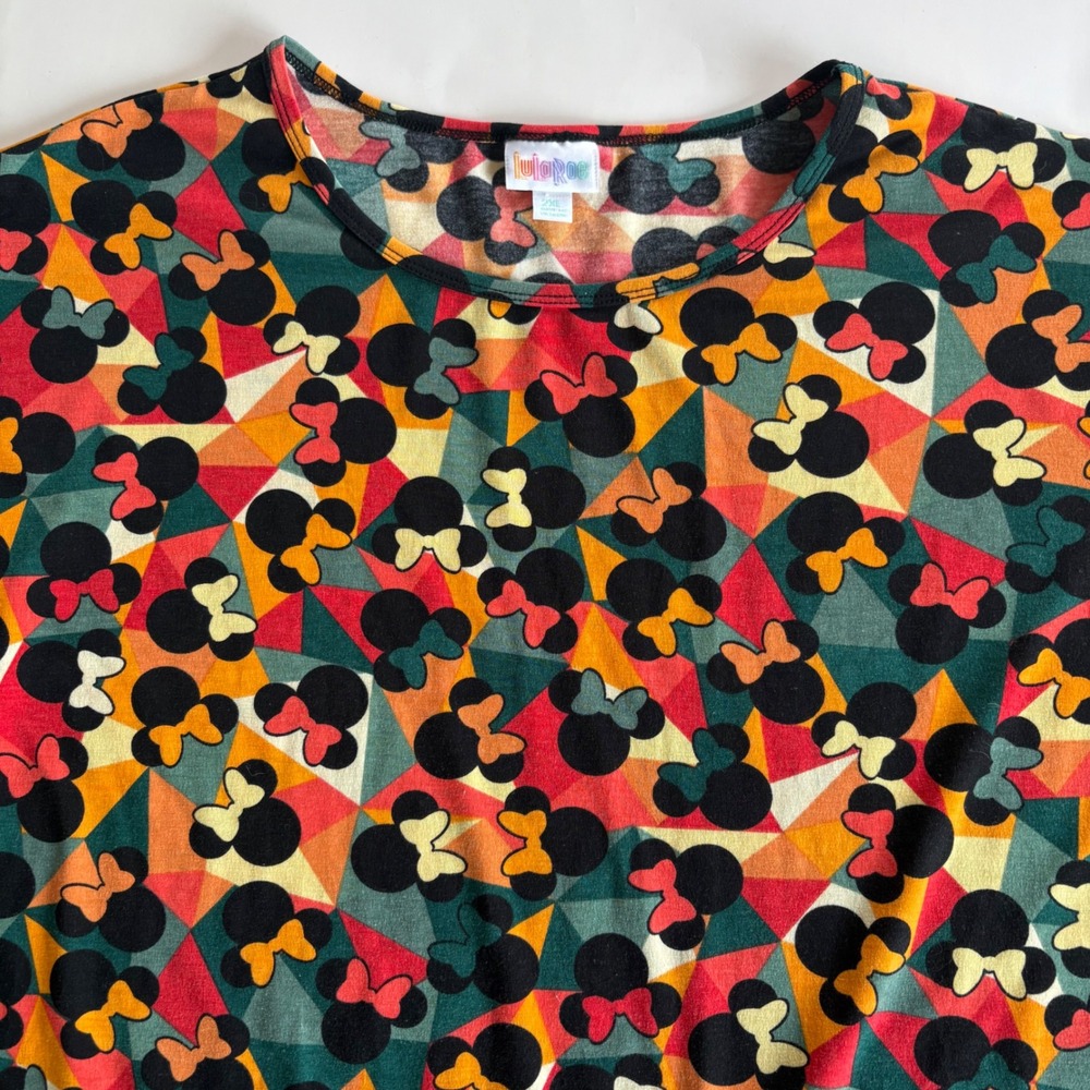LuLaRoe Disney Minnie Mouse Irma Tunic Top 2XL‎ Geometric High Low Short Sleeve